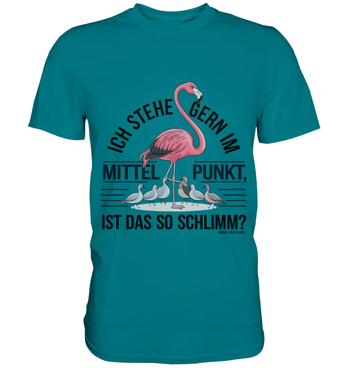 Flamingo im Mittelpunkt – Symbiose im Comic-Stil - Premium Shirt Bright Lights Arts
