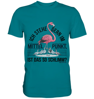 Flamingo im Mittelpunkt – Symbiose im Comic-Stil - Premium Shirt Bright Lights Arts