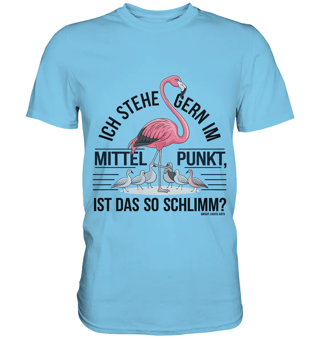 Flamingo im Mittelpunkt – Symbiose im Comic-Stil - Premium Shirt Bright Lights Arts