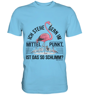 Flamingo im Mittelpunkt – Symbiose im Comic-Stil - Premium Shirt Bright Lights Arts