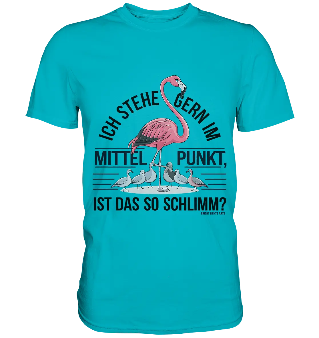 Flamingo im Mittelpunkt – Symbiose im Comic-Stil - Premium Shirt Bright Lights Arts