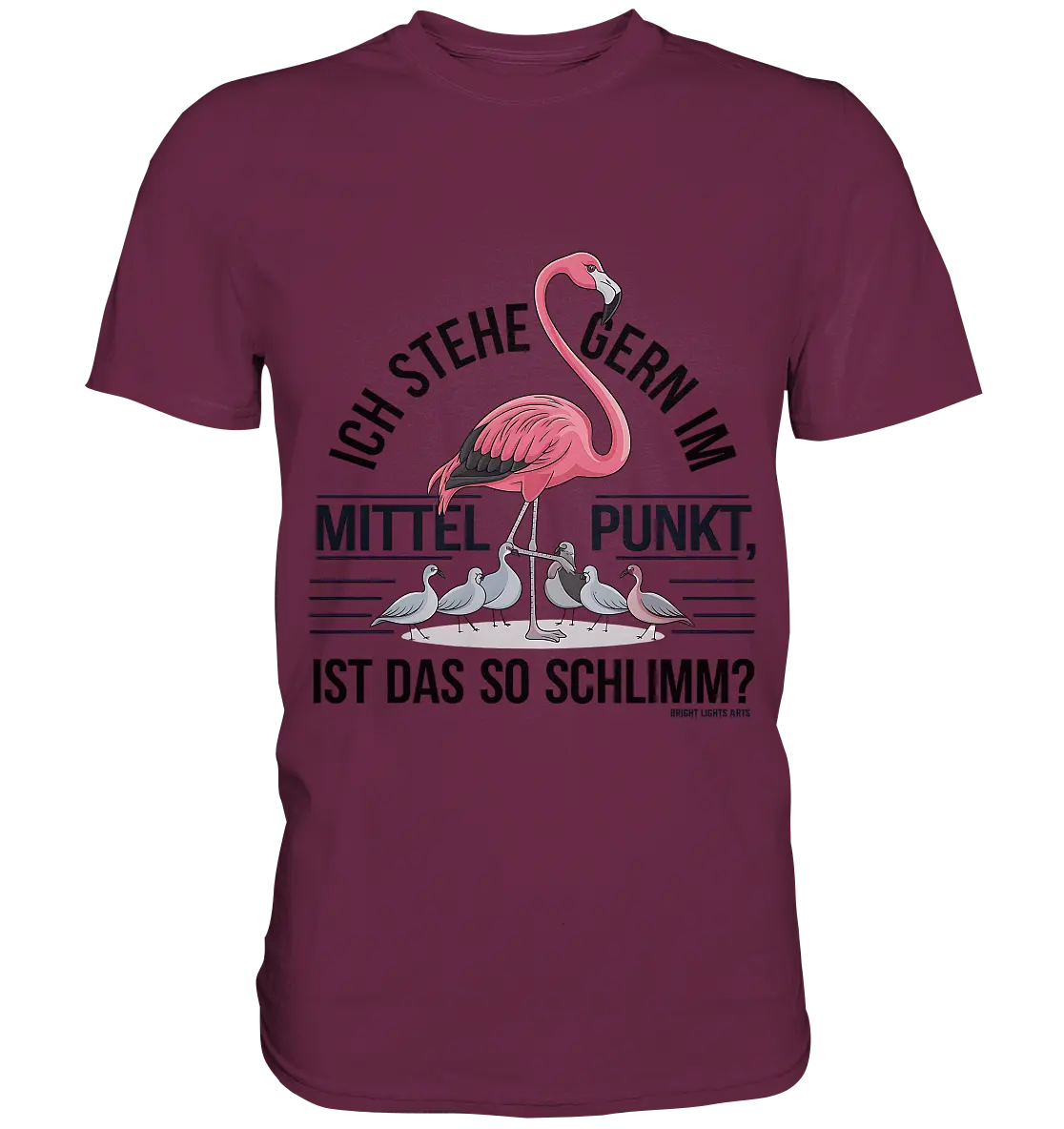 Flamingo im Mittelpunkt – Symbiose im Comic-Stil - Premium Shirt Bright Lights Arts