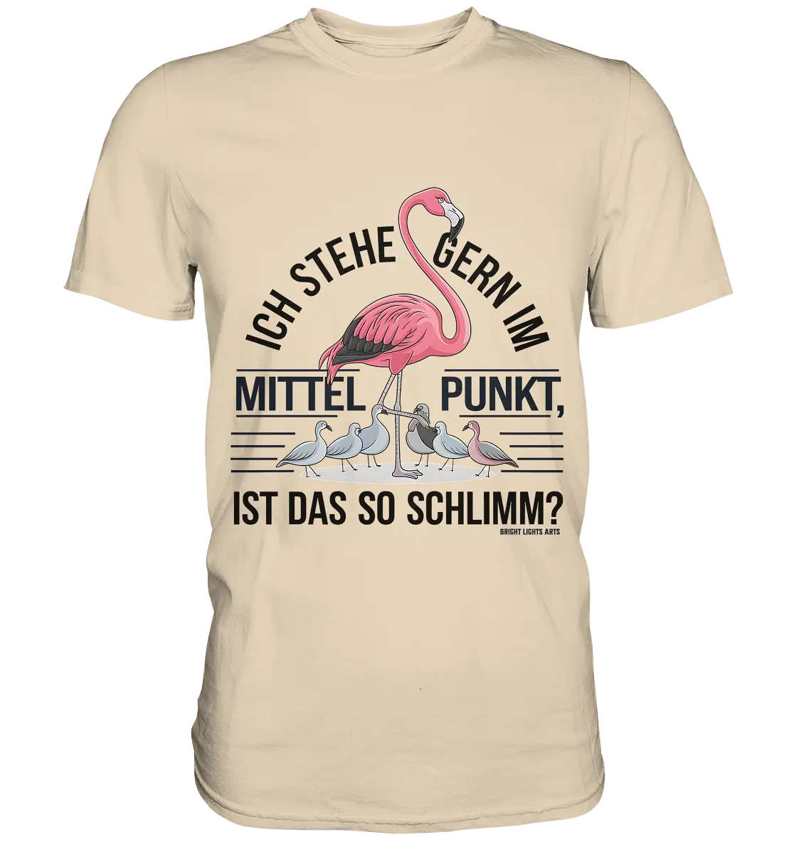 Flamingo im Mittelpunkt – Symbiose im Comic-Stil - Premium Shirt Bright Lights Arts