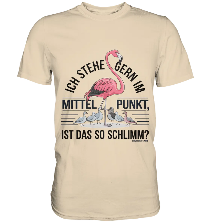 Flamingo im Mittelpunkt – Symbiose im Comic-Stil - Premium Shirt Bright Lights Arts