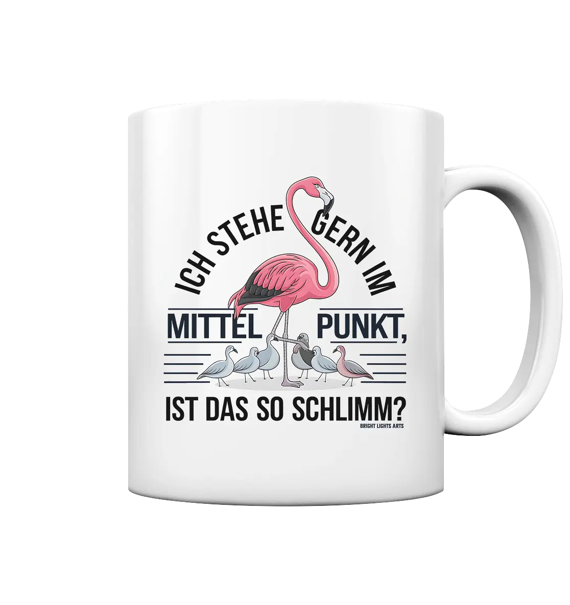 Flamingo im Mittelpunkt – Symbiose im Comic-Stil - Tasse glossy Bright Lights Arts