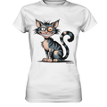 Frech und außergewöhnlich Cartoon Katze mit wildem Blick Ein humorvolles Design - Ladies Premium Shirt Bright Lights Arts