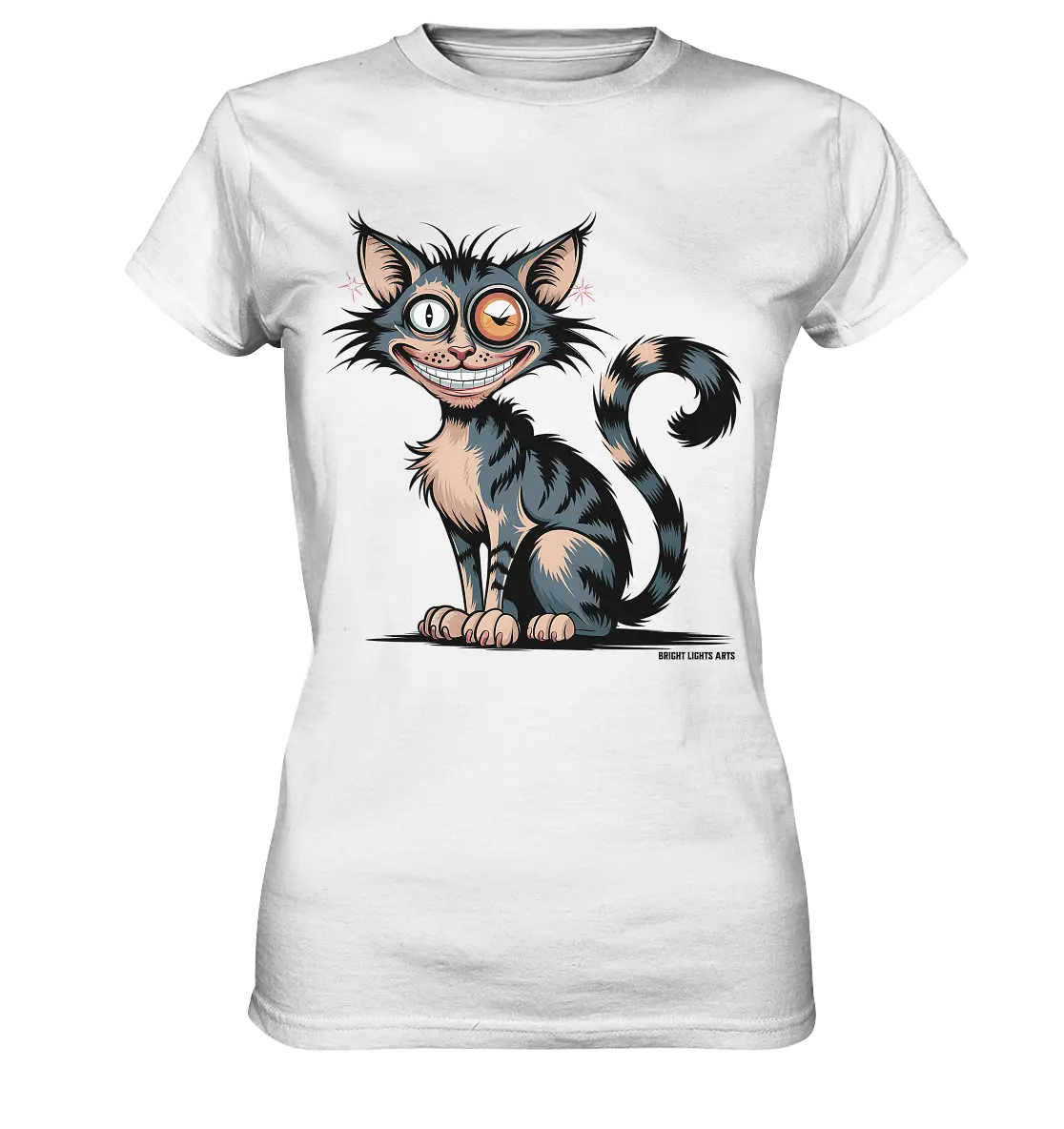 Frech und außergewöhnlich Cartoon Katze mit wildem Blick Ein humorvolles Design - Ladies Premium Shirt Bright Lights Arts