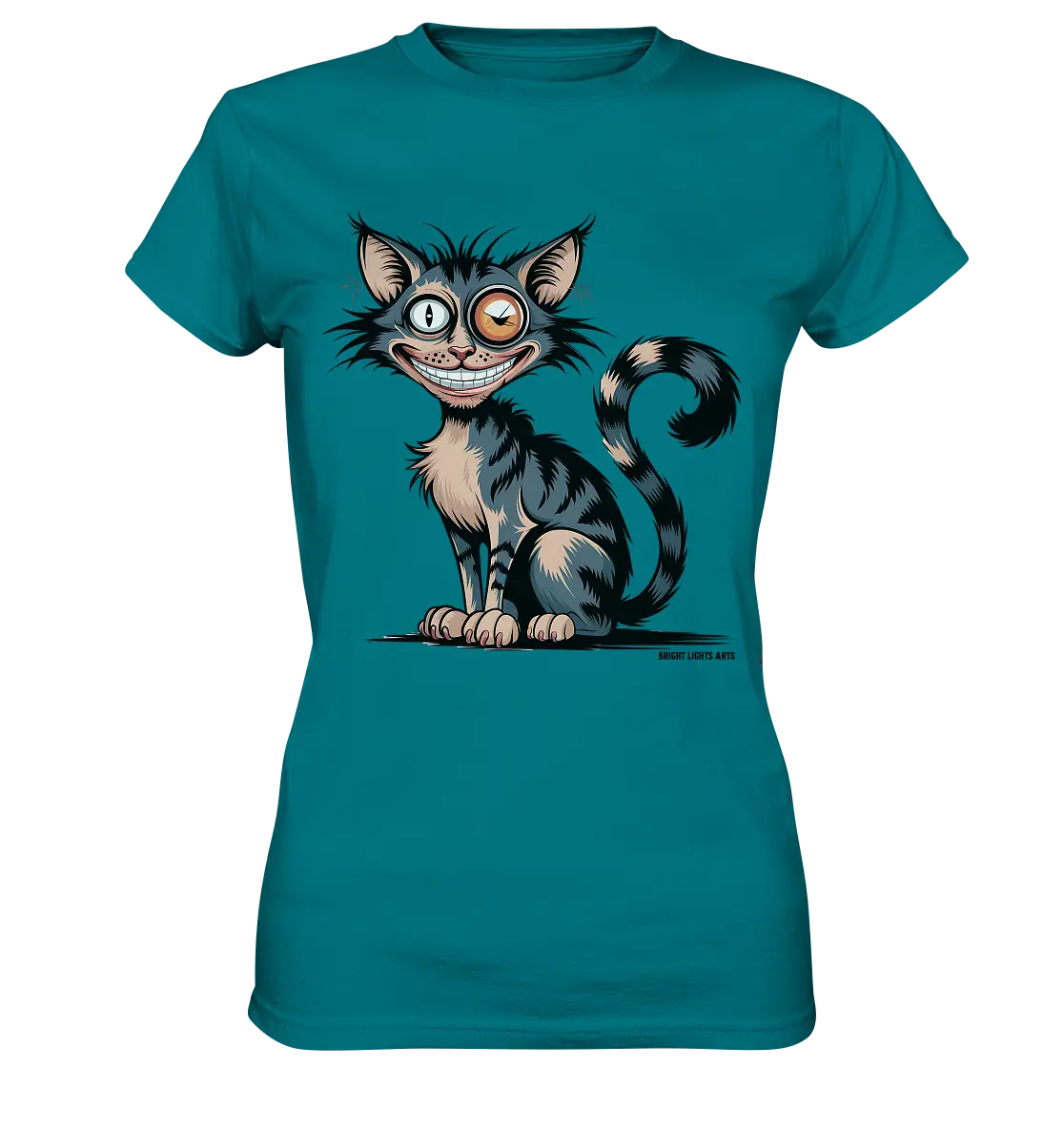 Frech und außergewöhnlich Cartoon Katze mit wildem Blick Ein humorvolles Design - Ladies Premium Shirt Bright Lights Arts