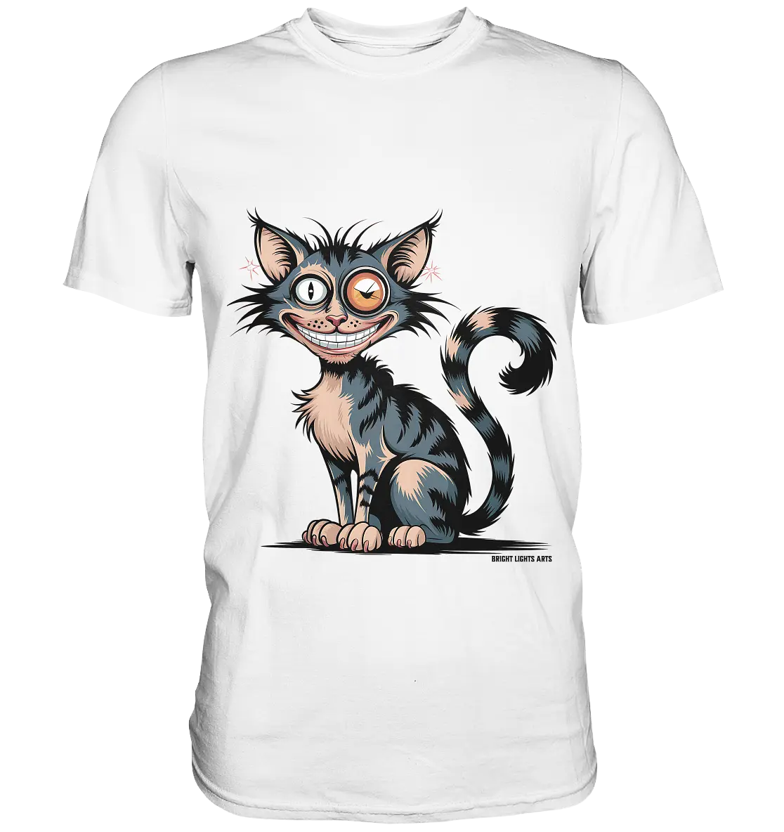 Frech und außergewöhnlich Cartoon Katze mit wildem Blick Ein humorvolles Design - Premium Shirt Bright Lights Arts
