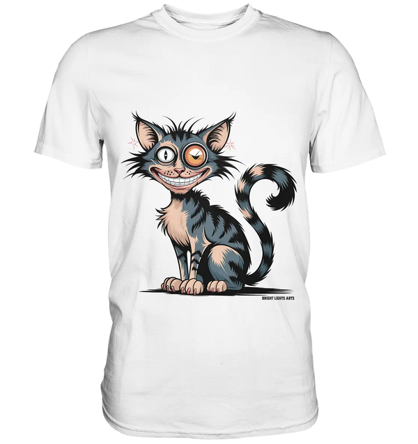 Frech und außergewöhnlich Cartoon Katze mit wildem Blick Ein humorvolles Design - Premium Shirt Bright Lights Arts