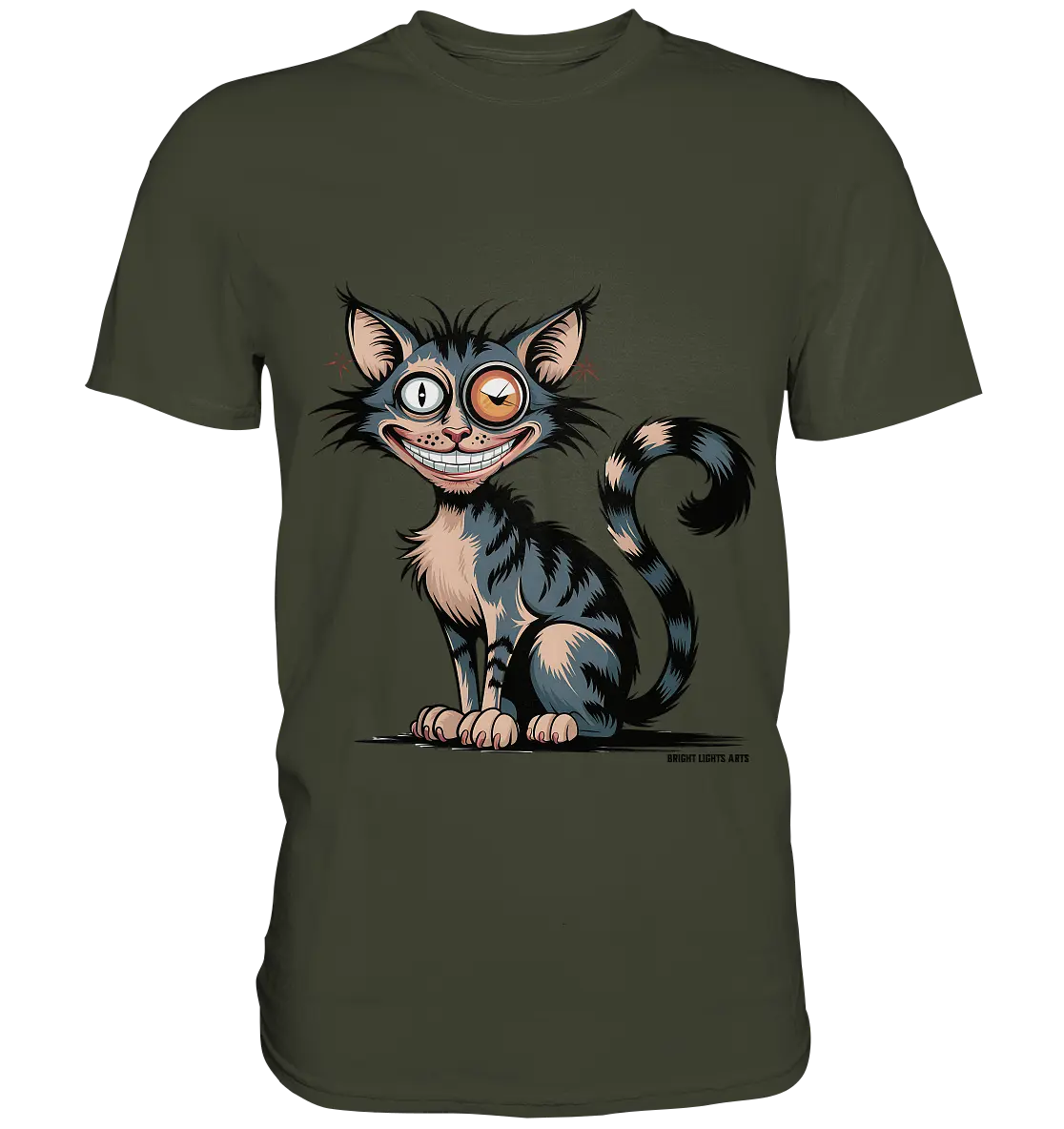 Frech und außergewöhnlich Cartoon Katze mit wildem Blick Ein humorvolles Design - Premium Shirt Bright Lights Arts