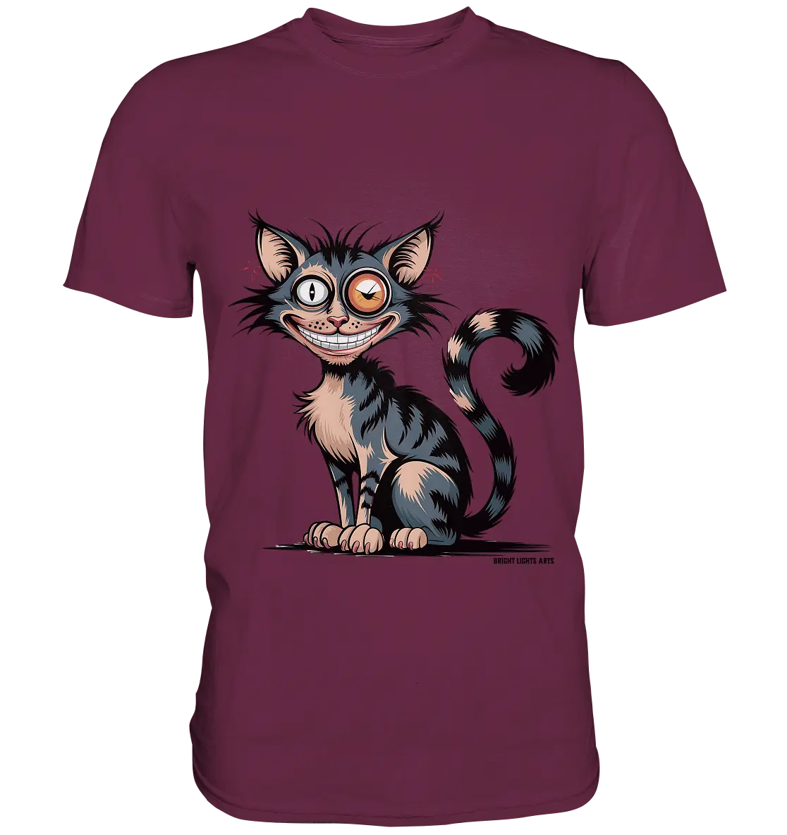 Frech und außergewöhnlich Cartoon Katze mit wildem Blick Ein humorvolles Design - Premium Shirt Bright Lights Arts
