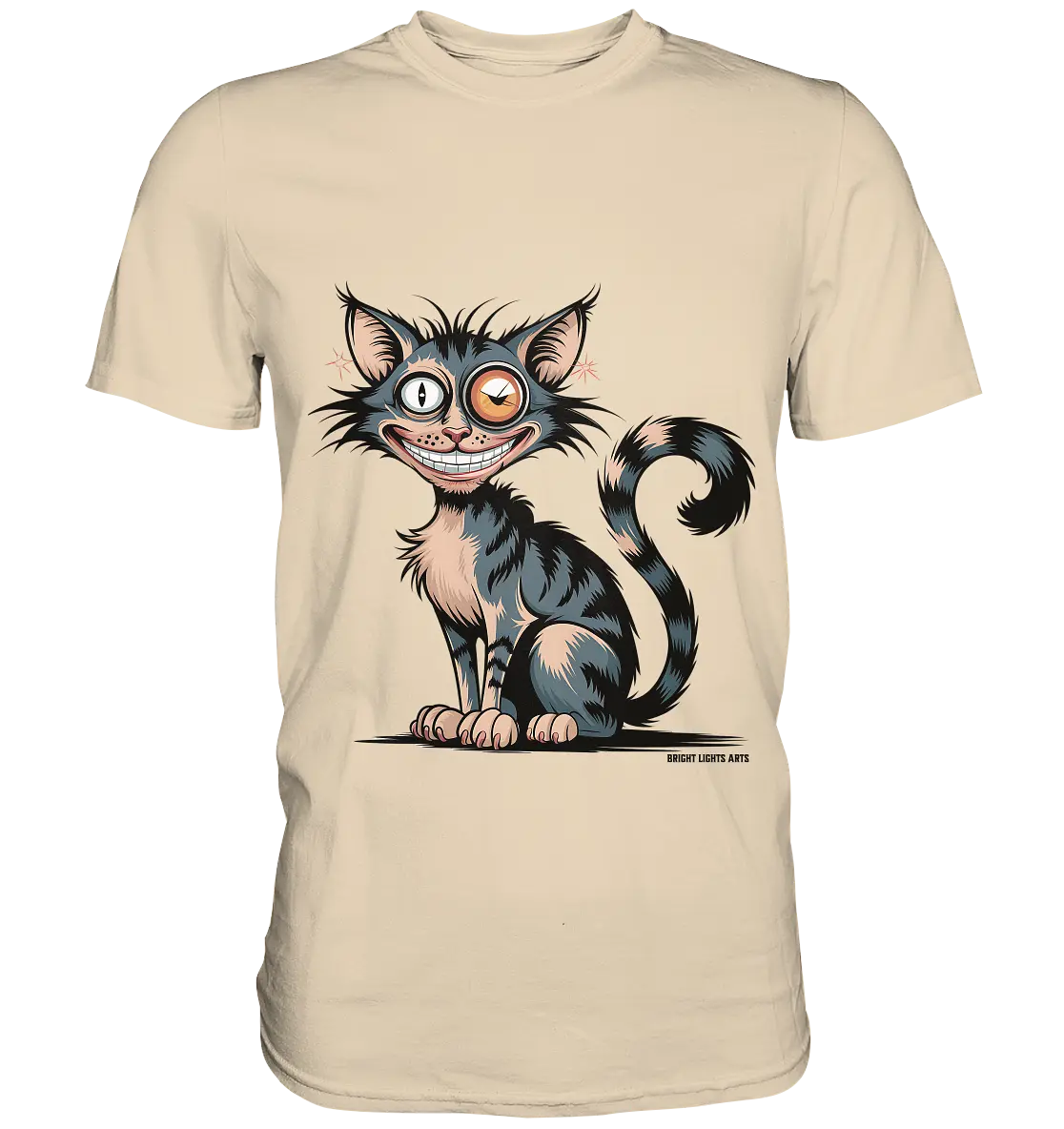 Frech und außergewöhnlich Cartoon Katze mit wildem Blick Ein humorvolles Design - Premium Shirt Bright Lights Arts