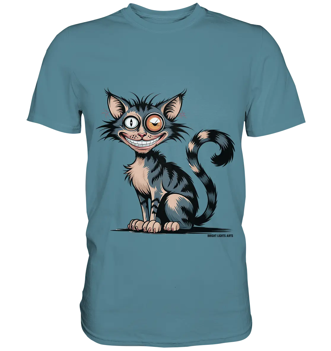 Frech und außergewöhnlich Cartoon Katze mit wildem Blick Ein humorvolles Design - Premium Shirt Bright Lights Arts