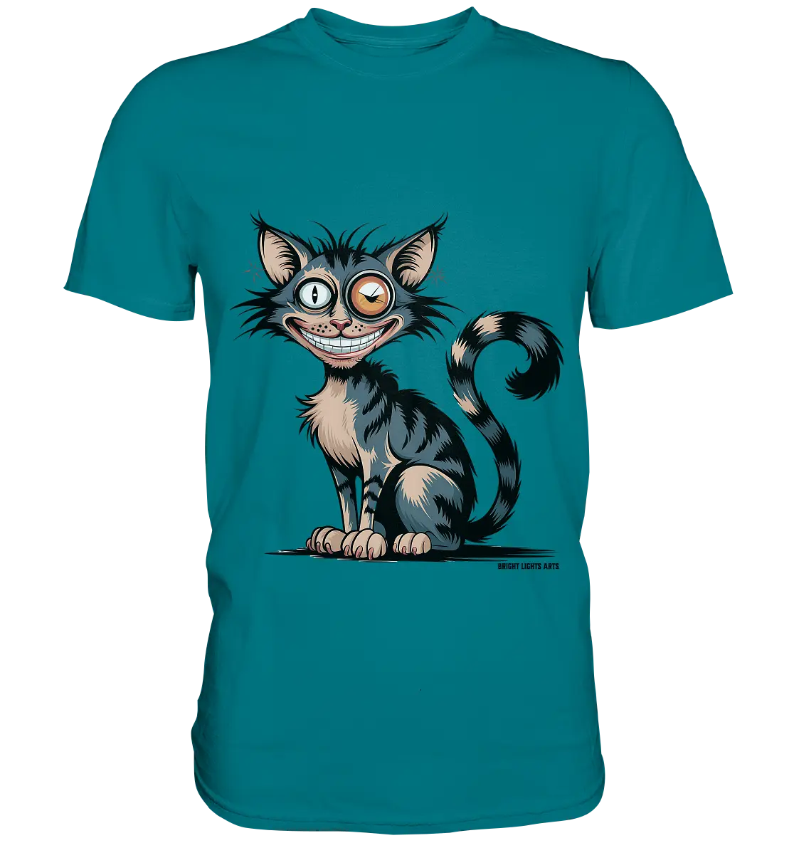 Frech und außergewöhnlich Cartoon Katze mit wildem Blick Ein humorvolles Design - Premium Shirt Bright Lights Arts