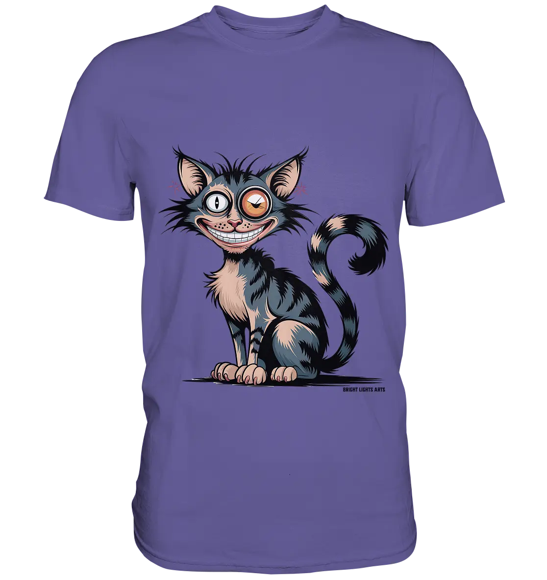 Frech und außergewöhnlich Cartoon Katze mit wildem Blick Ein humorvolles Design - Premium Shirt Bright Lights Arts