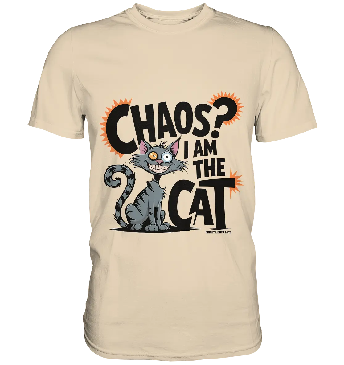 Frech und außergewöhnlich Cartoon Katze mit wildem Blick Ein humorvolles Design - Premium Shirt Bright Lights Arts