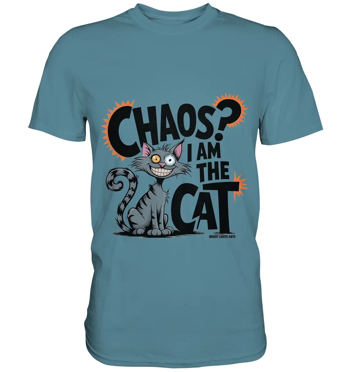 Frech und außergewöhnlich Cartoon Katze mit wildem Blick Ein humorvolles Design - Premium Shirt Bright Lights Arts