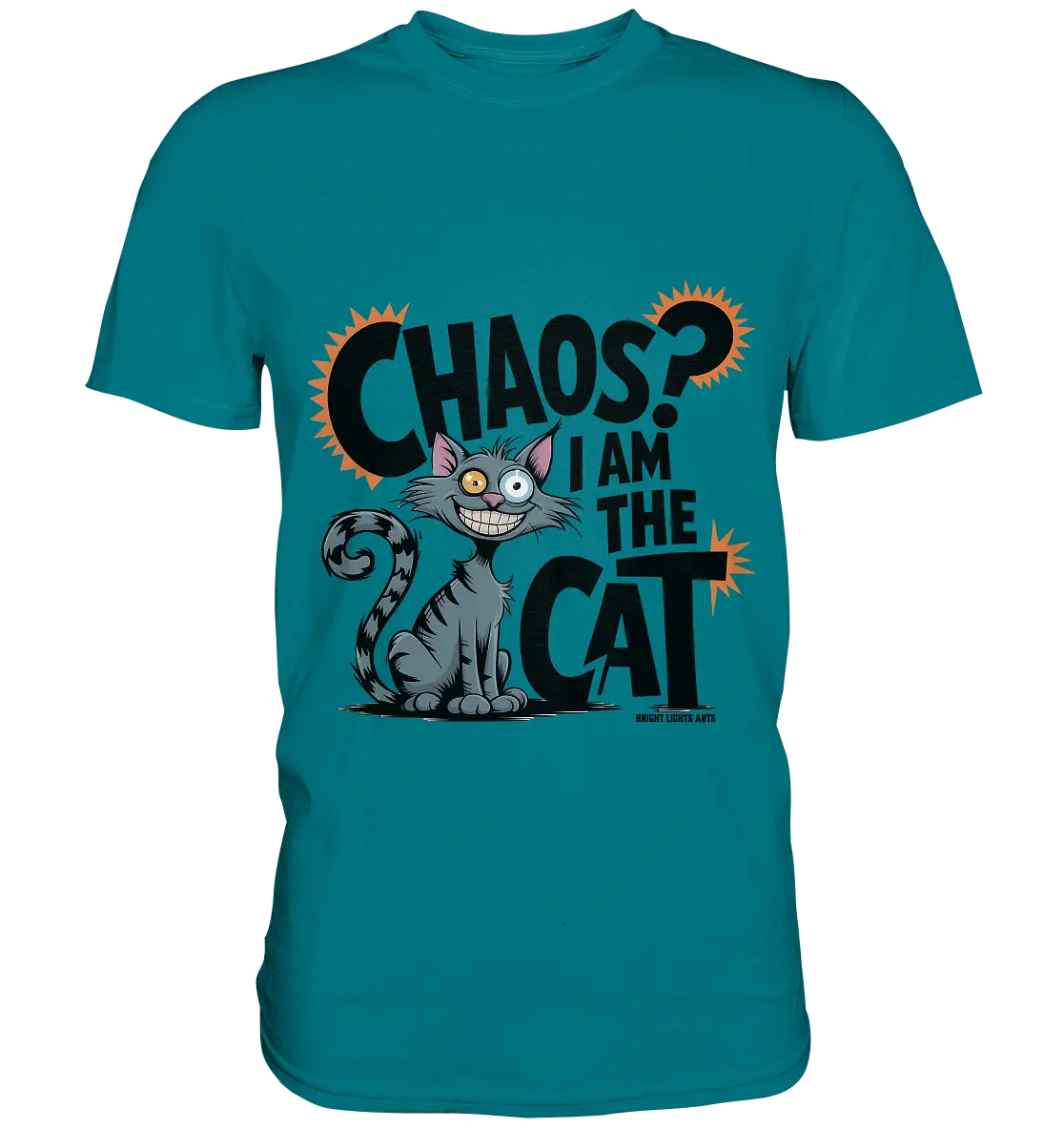 Frech und außergewöhnlich Cartoon Katze mit wildem Blick Ein humorvolles Design - Premium Shirt Bright Lights Arts