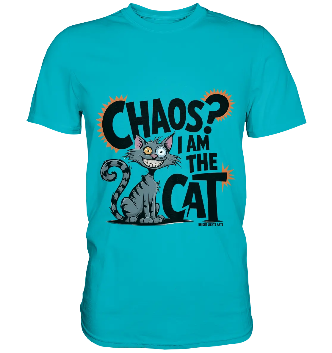 Frech und außergewöhnlich Cartoon Katze mit wildem Blick Ein humorvolles Design - Premium Shirt Bright Lights Arts