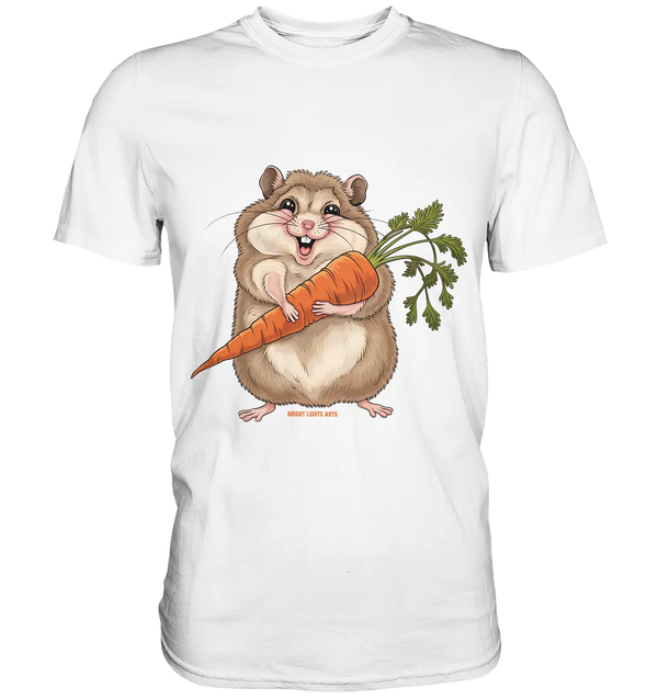 Fröhlicher Hamster mit Möhre - Premium Shirt Bright Lights Arts