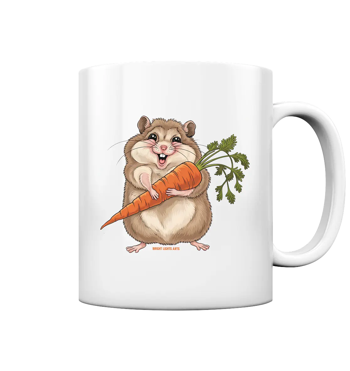 Fröhlicher Hamster mit Möhre - Tasse glossy Bright Lights Arts