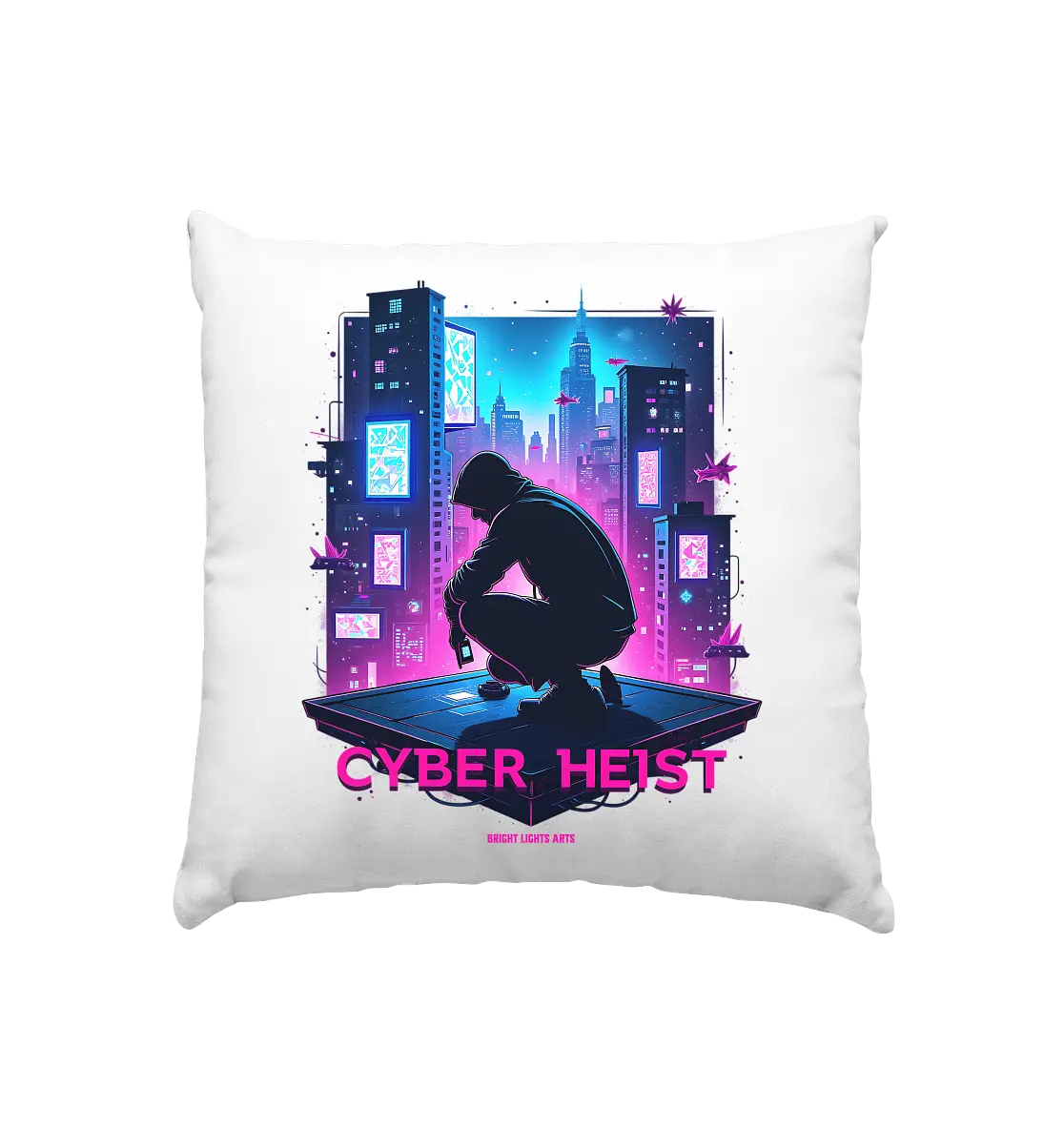 Futuristische Hacking Szene im Cyberpunk Stil - Kissen 40x40cm Bright Lights Arts