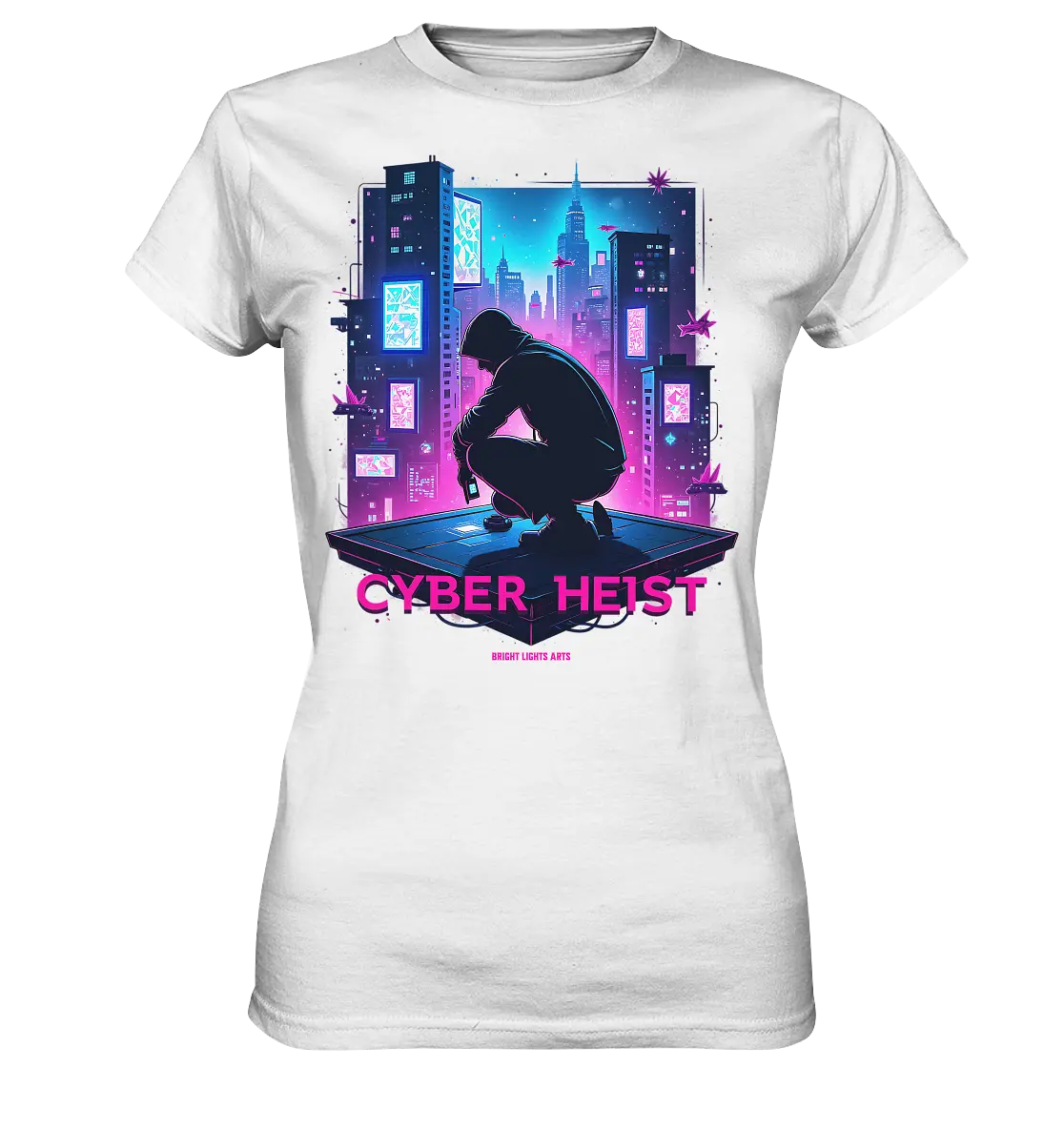 Futuristische Hacking Szene im Cyberpunk Stil - Ladies Premium Shirt Bright Lights Arts