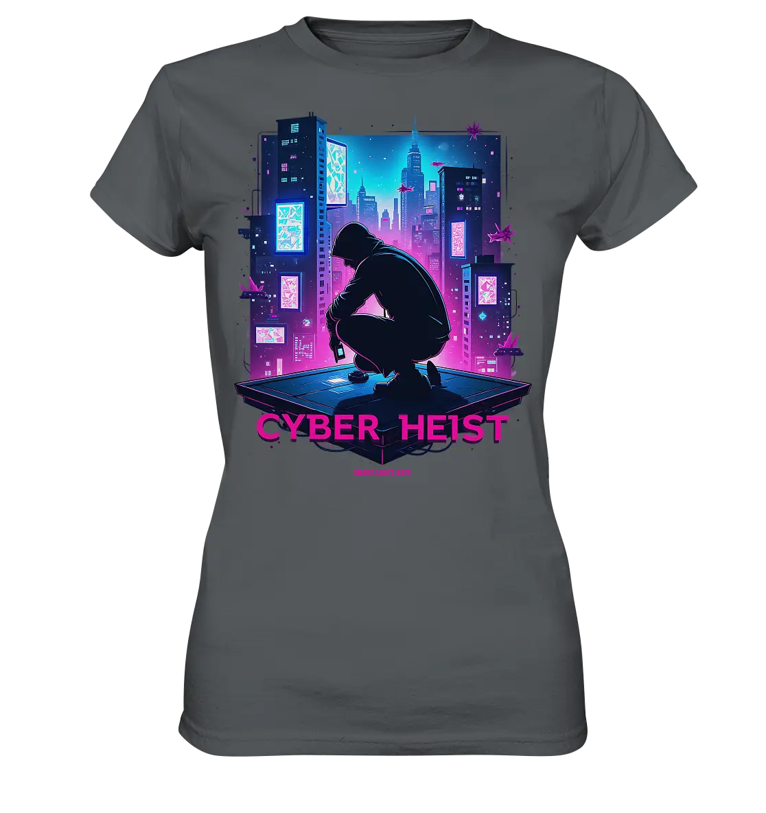 Futuristische Hacking Szene im Cyberpunk Stil - Ladies Premium Shirt Bright Lights Arts