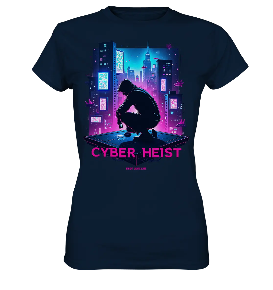 Futuristische Hacking Szene im Cyberpunk Stil - Ladies Premium Shirt Bright Lights Arts