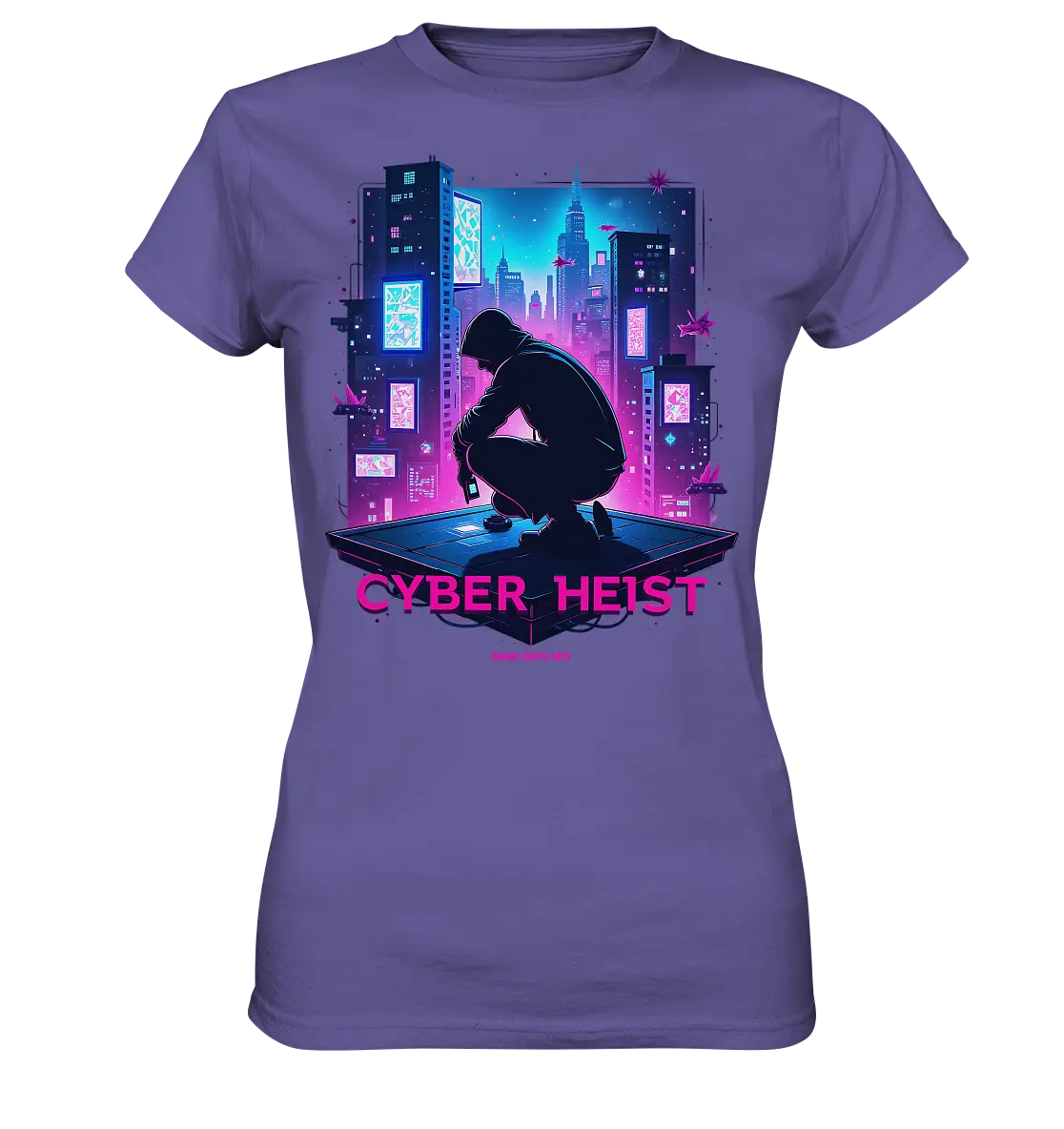 Futuristische Hacking Szene im Cyberpunk Stil - Ladies Premium Shirt Bright Lights Arts