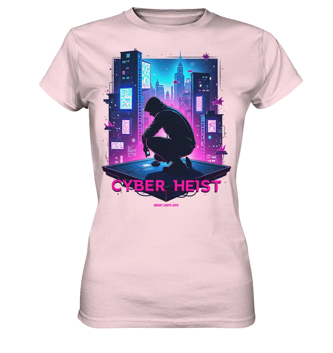 Futuristische Hacking Szene im Cyberpunk Stil - Ladies Premium Shirt Bright Lights Arts