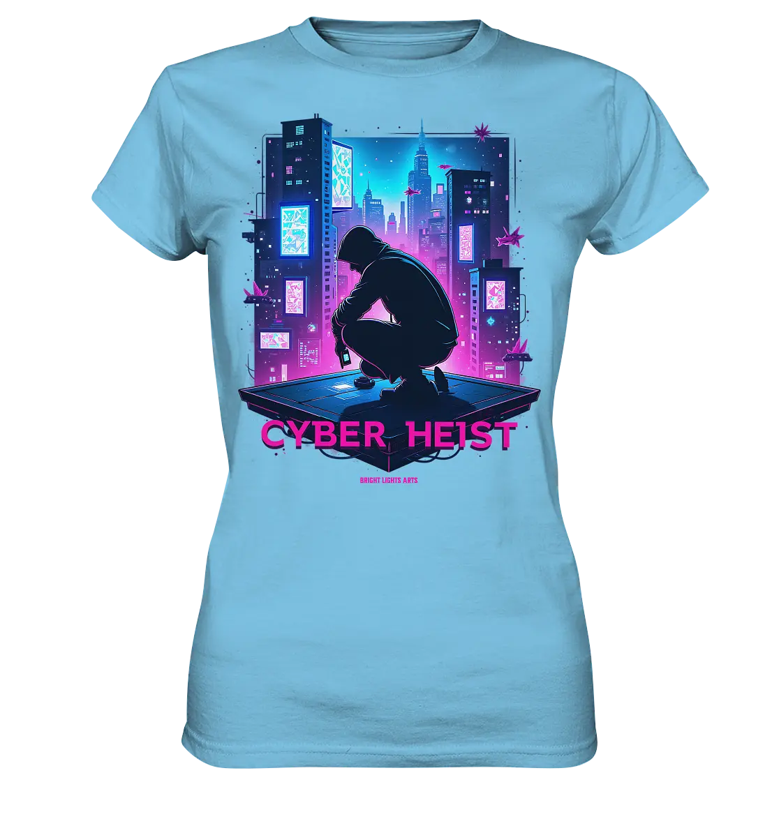 Futuristische Hacking Szene im Cyberpunk Stil - Ladies Premium Shirt Bright Lights Arts