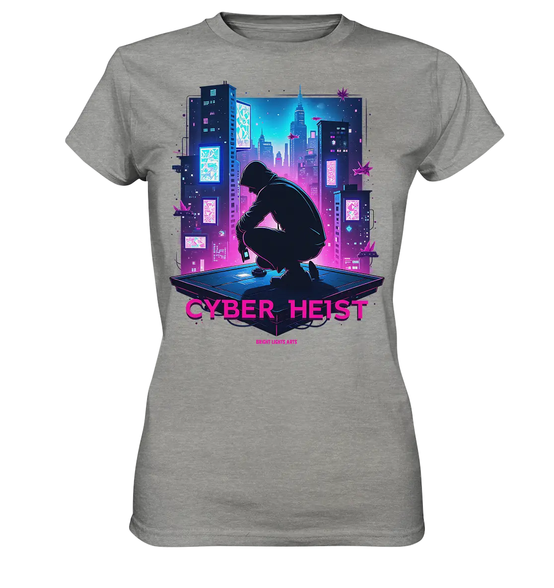Futuristische Hacking Szene im Cyberpunk Stil - Ladies Premium Shirt Bright Lights Arts