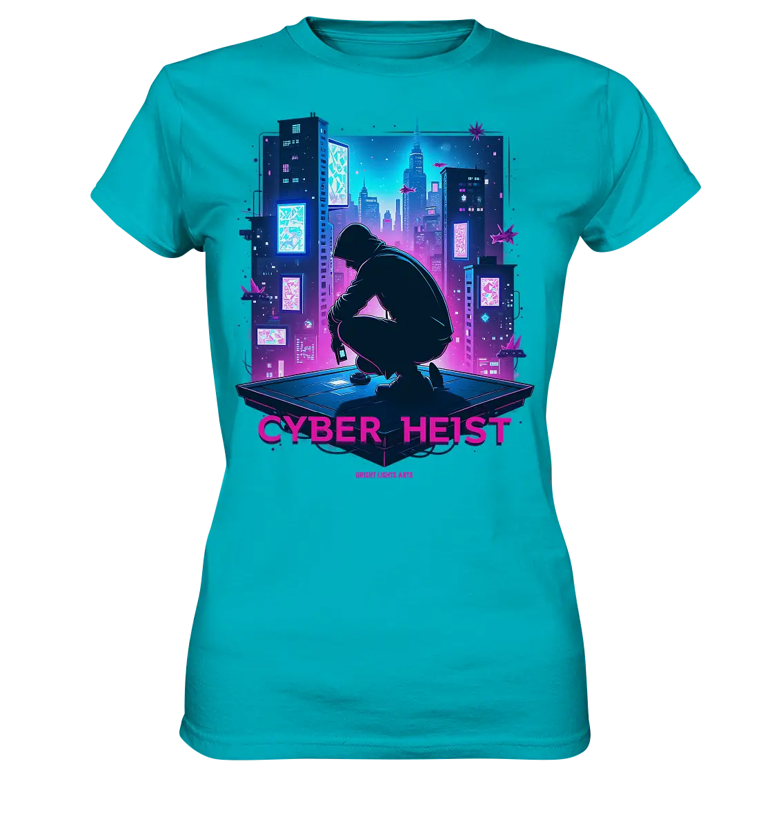 Futuristische Hacking Szene im Cyberpunk Stil - Ladies Premium Shirt Bright Lights Arts