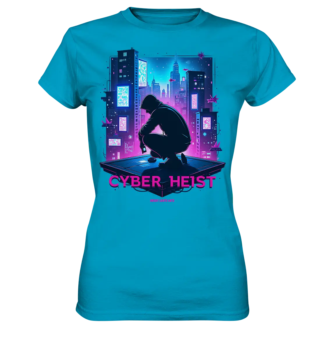 Futuristische Hacking Szene im Cyberpunk Stil - Ladies Premium Shirt Bright Lights Arts