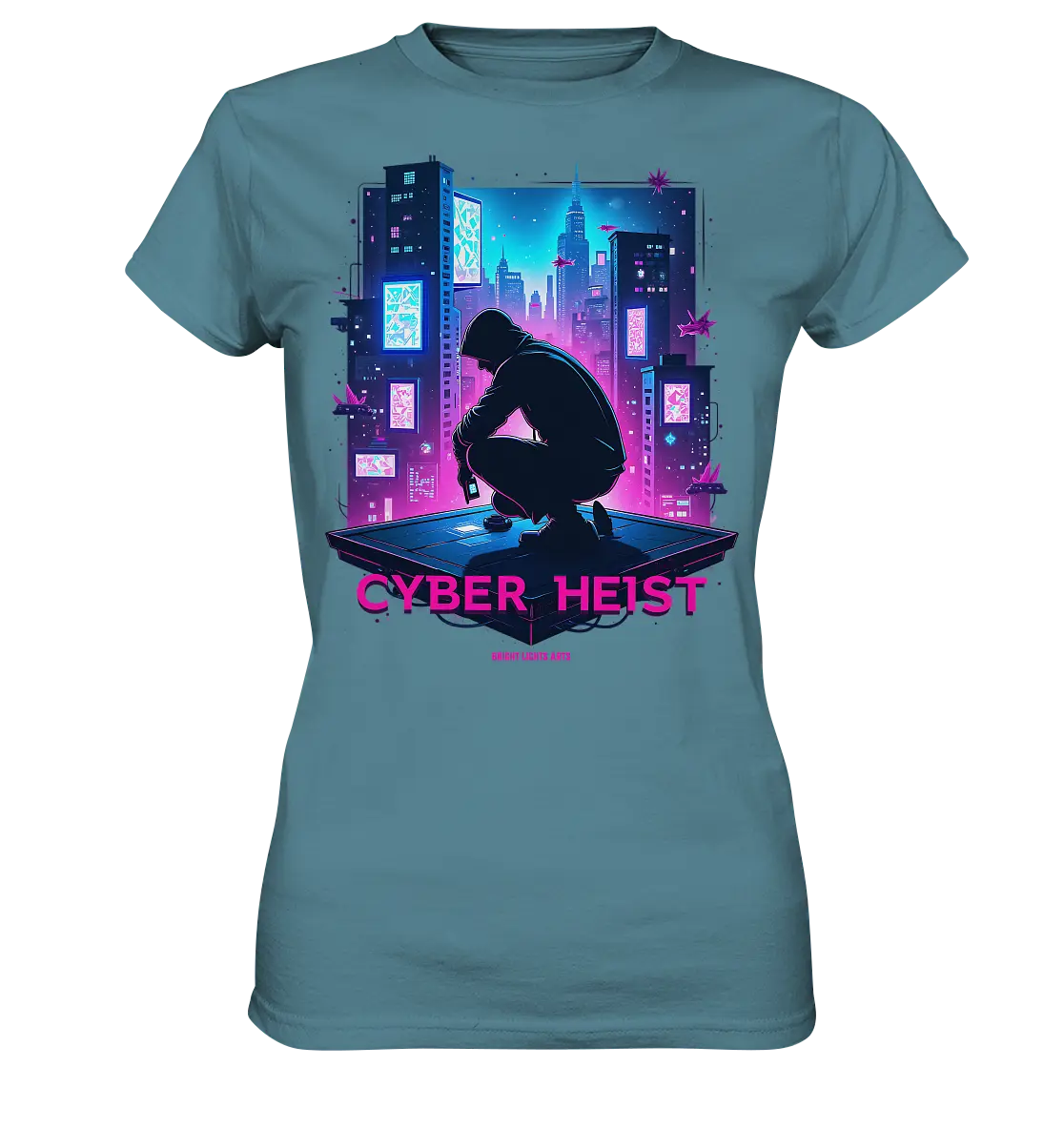 Futuristische Hacking Szene im Cyberpunk Stil - Ladies Premium Shirt Bright Lights Arts