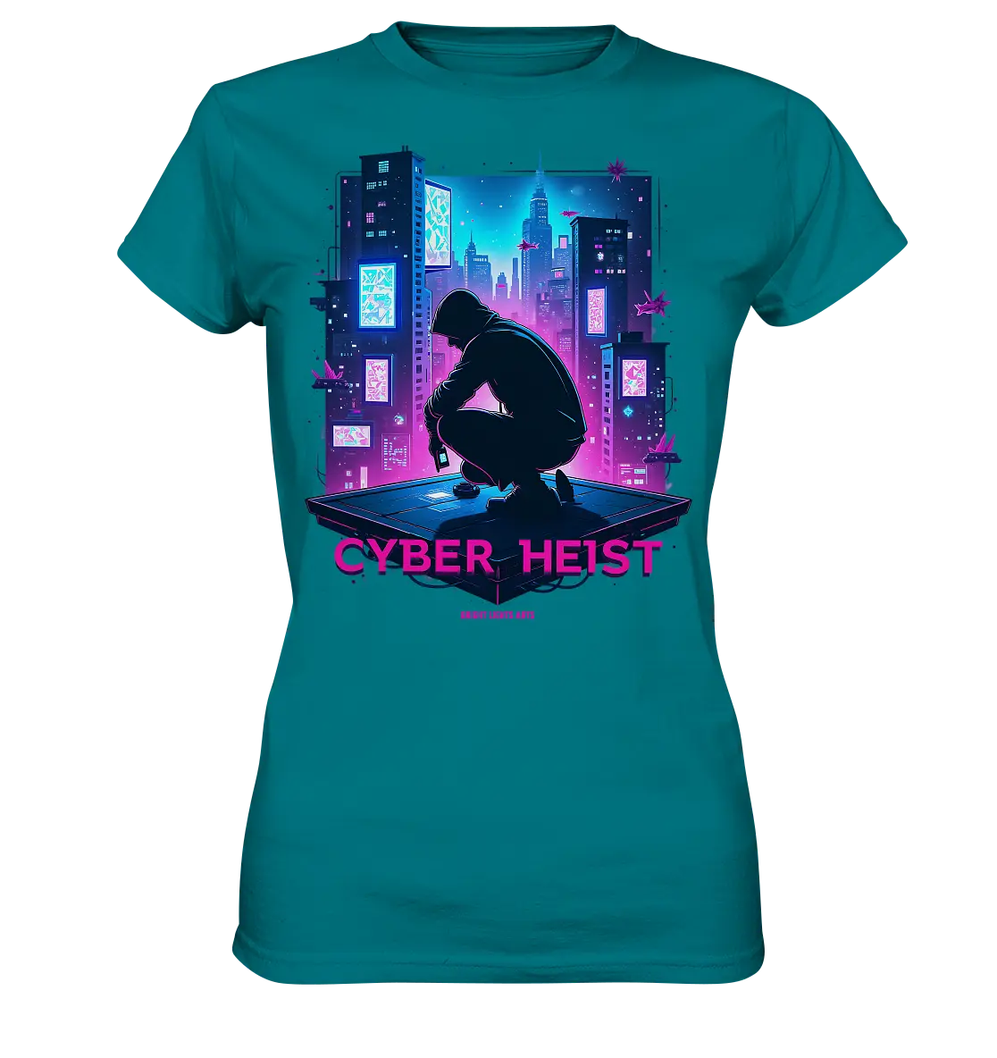 Futuristische Hacking Szene im Cyberpunk Stil - Ladies Premium Shirt Bright Lights Arts