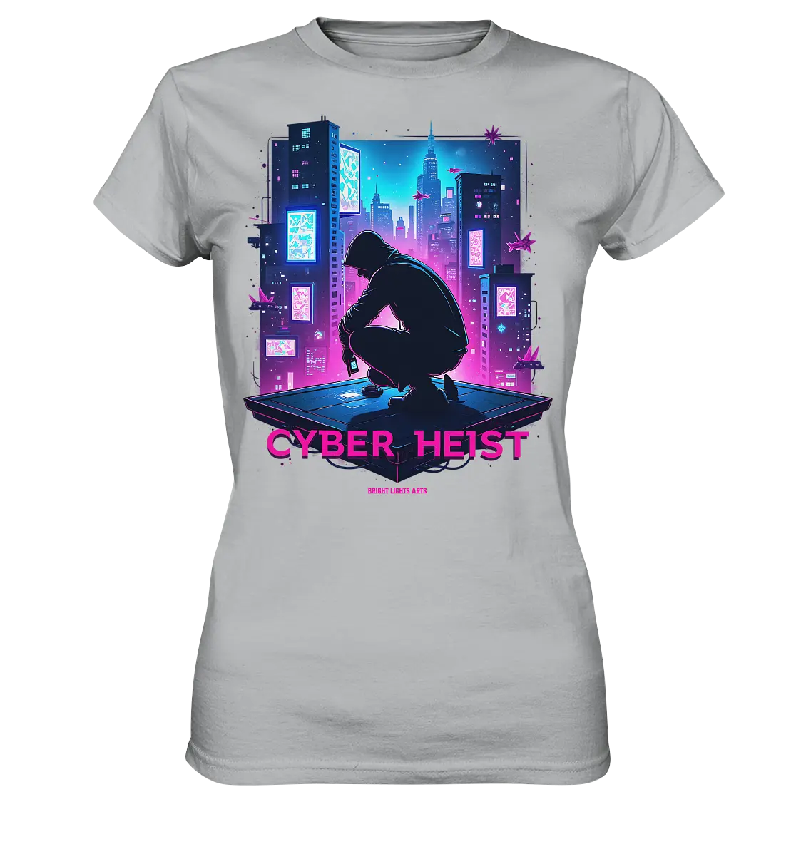 Futuristische Hacking Szene im Cyberpunk Stil - Ladies Premium Shirt Bright Lights Arts