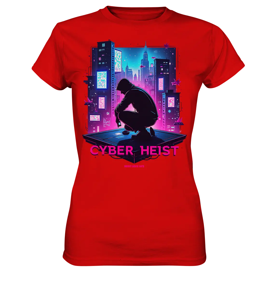 Futuristische Hacking Szene im Cyberpunk Stil - Ladies Premium Shirt Bright Lights Arts