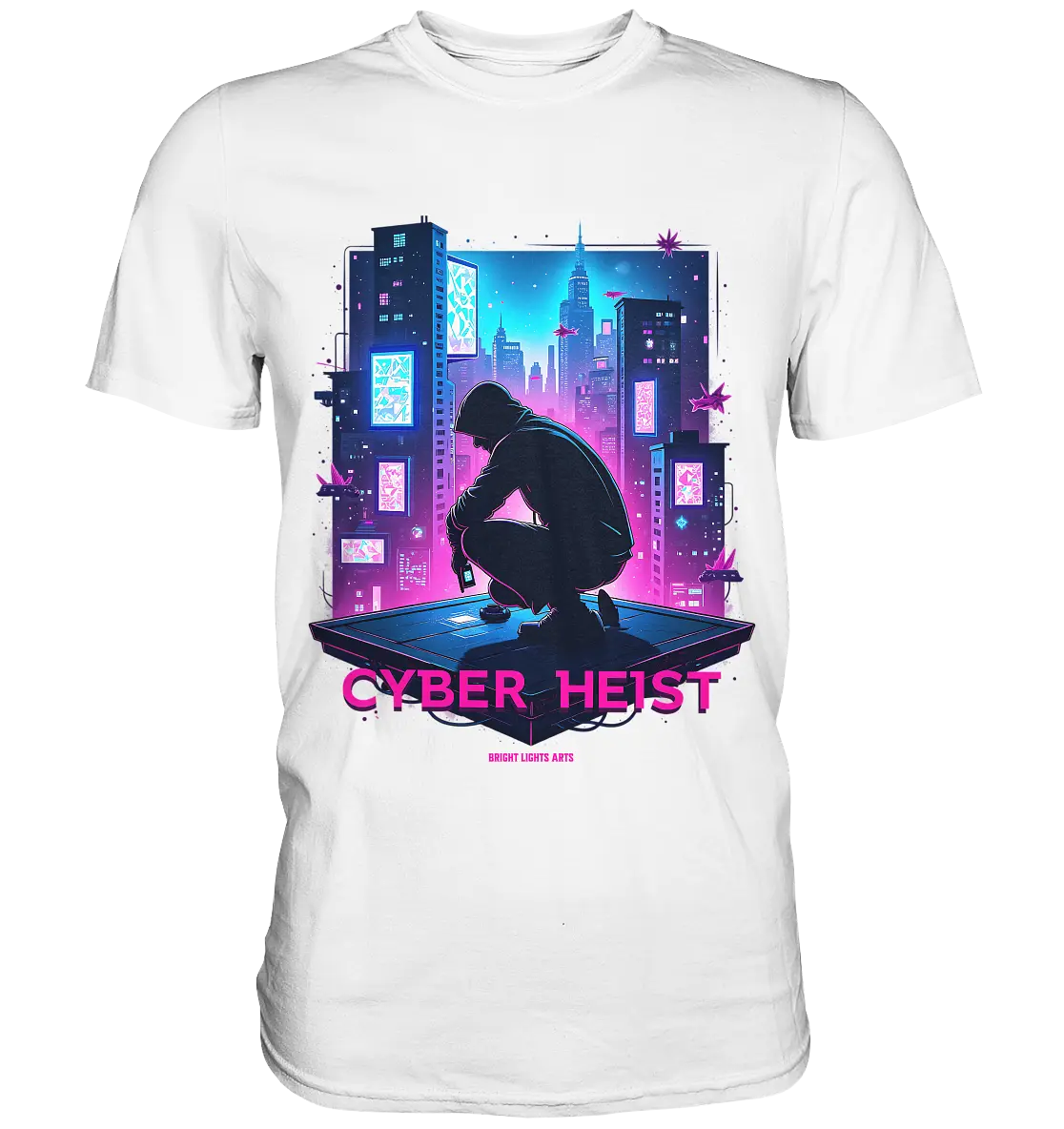 Futuristische Hacking Szene im Cyberpunk Stil - Premium Shirt Bright Lights Arts
