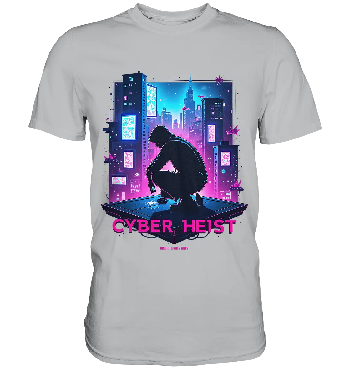 Futuristische Hacking Szene im Cyberpunk Stil - Premium Shirt Bright Lights Arts