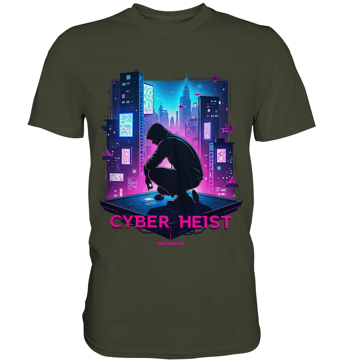 Futuristische Hacking Szene im Cyberpunk Stil - Premium Shirt Bright Lights Arts