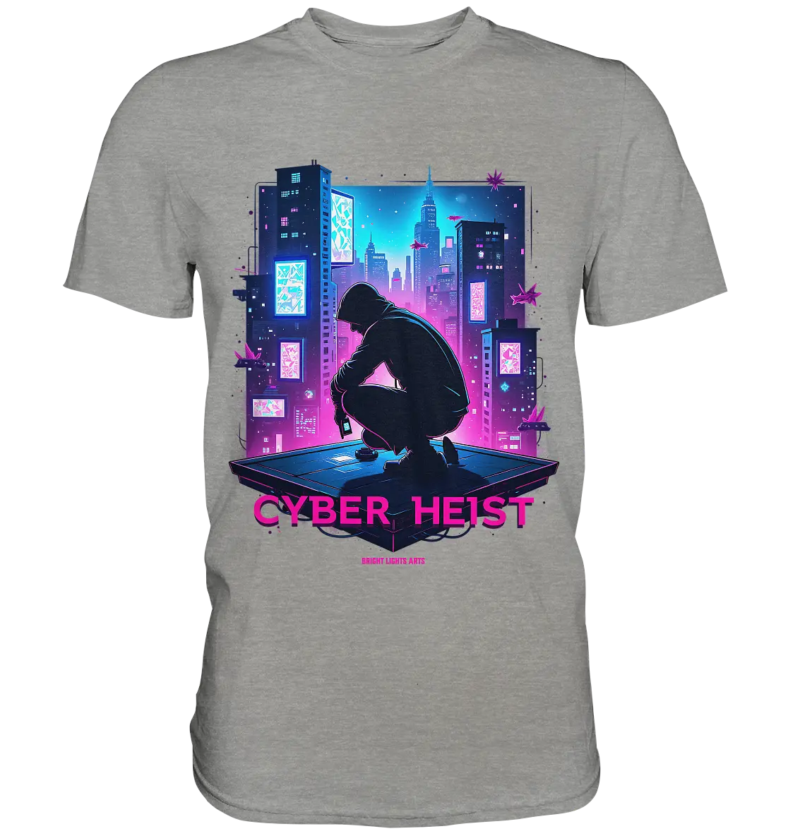 Futuristische Hacking Szene im Cyberpunk Stil - Premium Shirt Bright Lights Arts