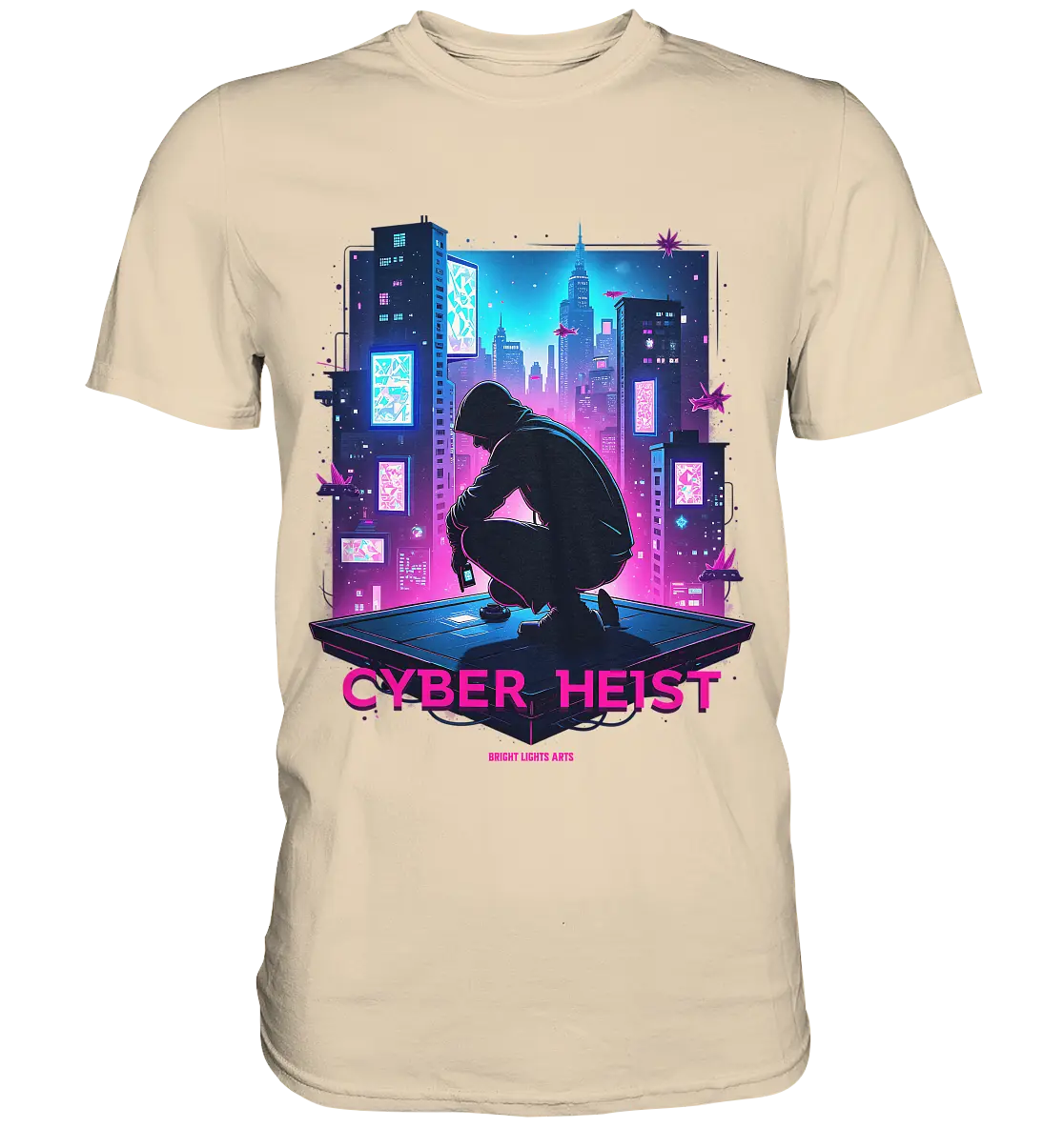Futuristische Hacking Szene im Cyberpunk Stil - Premium Shirt Bright Lights Arts