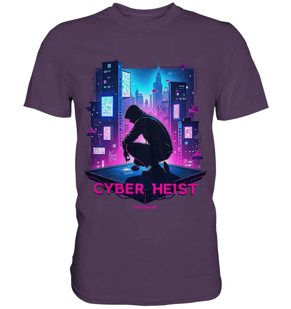 Futuristische Hacking Szene im Cyberpunk Stil - Premium Shirt Bright Lights Arts
