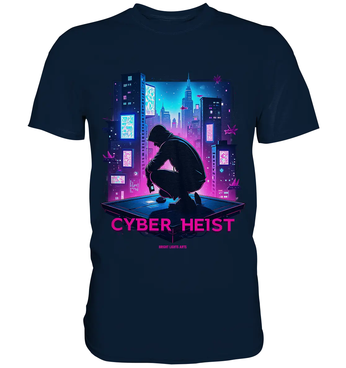 Futuristische Hacking Szene im Cyberpunk Stil - Premium Shirt Bright Lights Arts