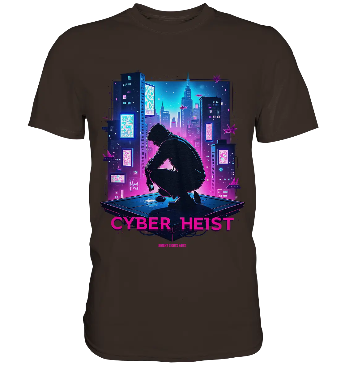 Futuristische Hacking Szene im Cyberpunk Stil - Premium Shirt Bright Lights Arts