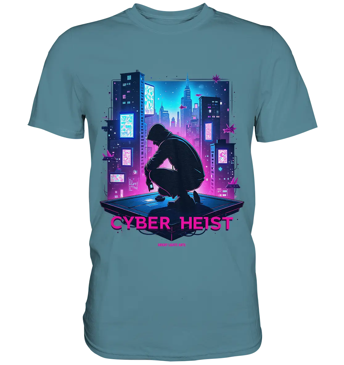 Futuristische Hacking Szene im Cyberpunk Stil - Premium Shirt Bright Lights Arts