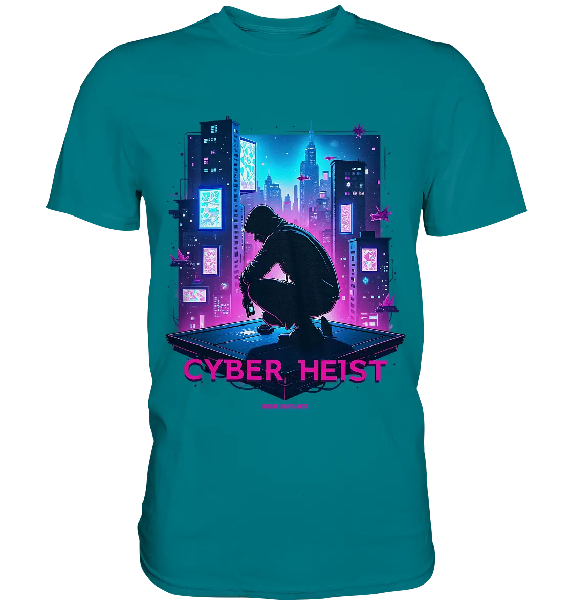 Futuristische Hacking Szene im Cyberpunk Stil - Premium Shirt Bright Lights Arts
